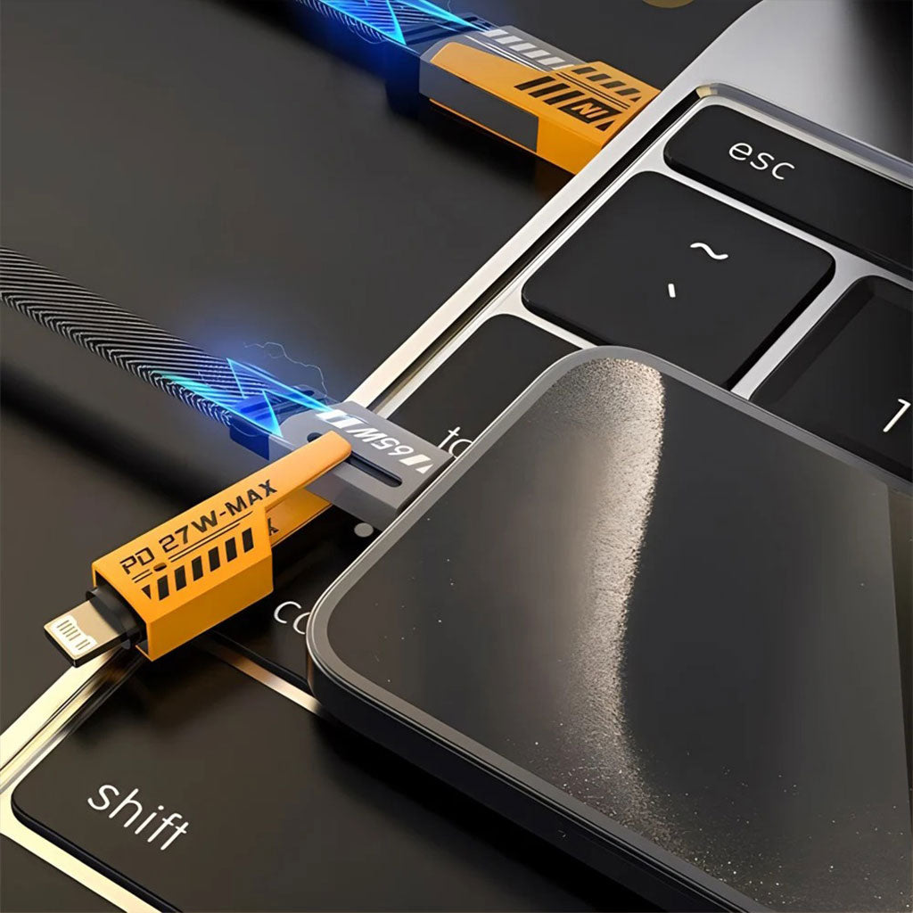 Câble de charge multifonction en nylon tressé durable 4 en 1 à double tête – شاحن سريع ومتين متعدد المنافذ تنزوت