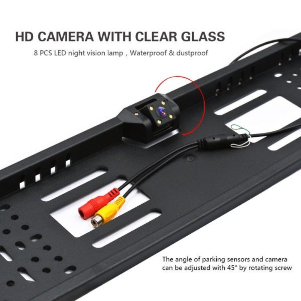 Caméra de recul HD pour voiture, Avec cadre de plaque d'immatriculation Standard , étanche, Vision nocturne, 4 LED - تنزوت