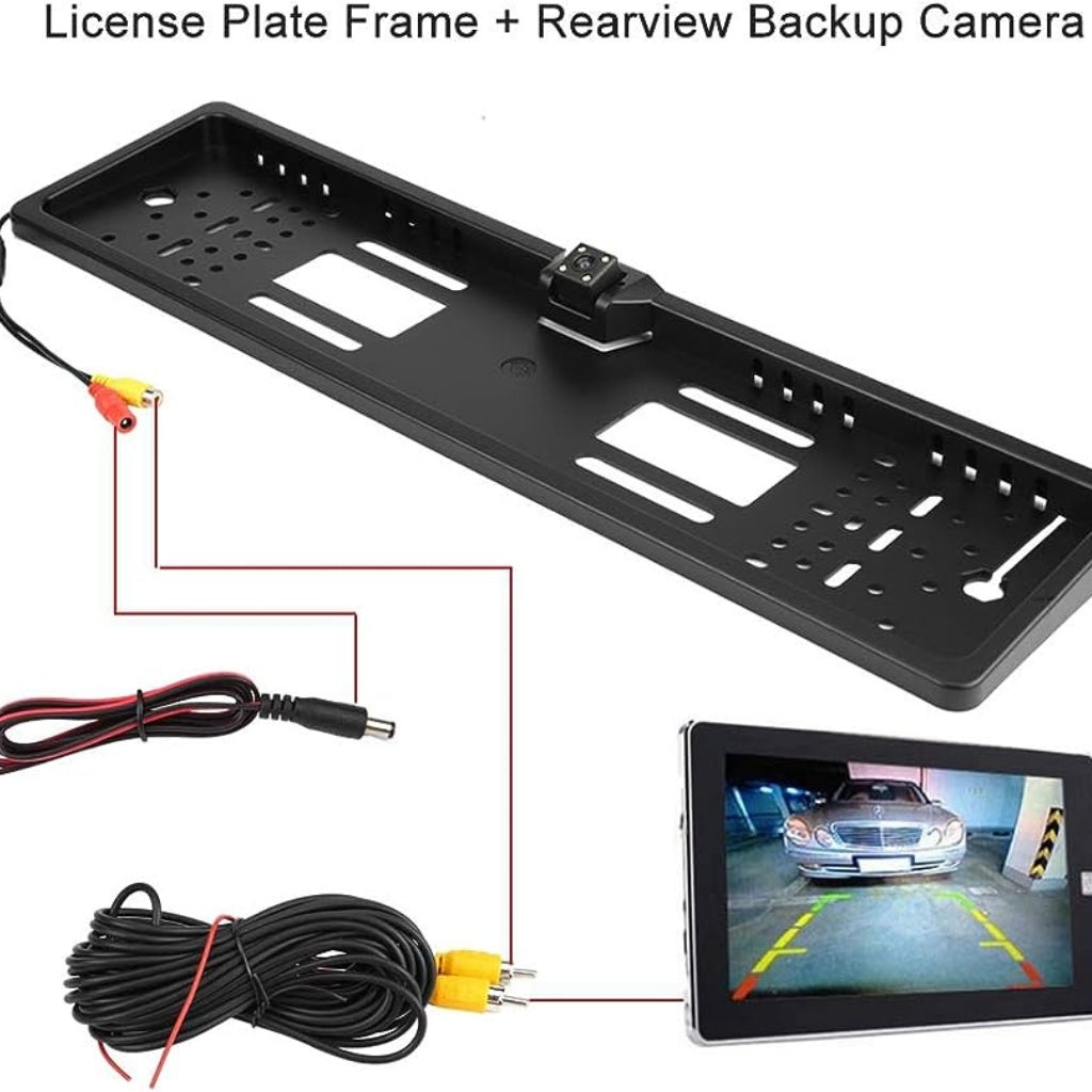 Caméra de recul HD pour voiture, Avec cadre de plaque d'immatriculation Standard , étanche, Vision nocturne, 4 LED - تنزوت