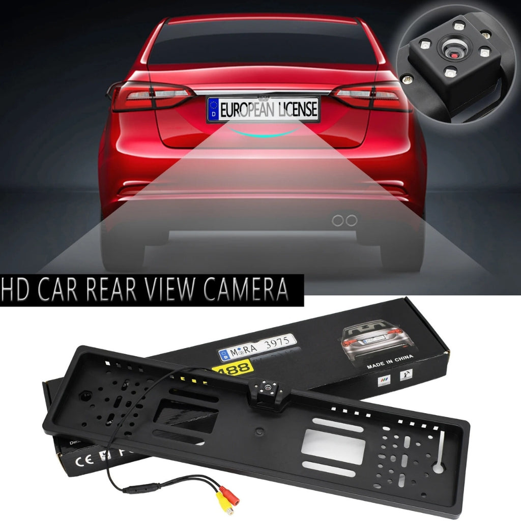 Caméra de recul HD pour voiture, Avec cadre de plaque d'immatriculation Standard , étanche, Vision nocturne, 4 LED - تنزوت