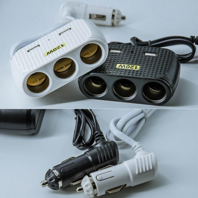Chargeur de voiture avec 2 USB et 3 allume-cigare 5V تنزوت