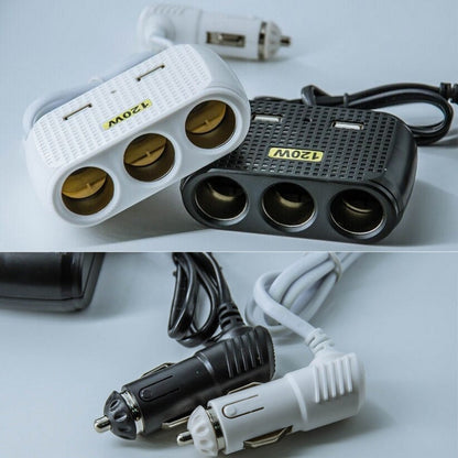 Chargeur de voiture avec 2 USB et 3 allume-cigare 5V تنزوت