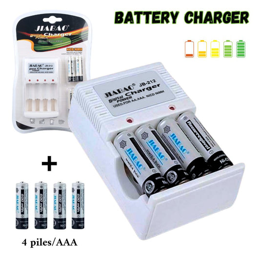 Chargeur des piles rechargable avec 4 piles Jiabao Jb-212 - شاحن البطاريات القابلة للشحن مع 4 بطاريات - تنزوت