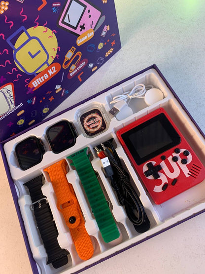 Pack-2-Smartwatch-Ultra-X2-avec-7-Bracelets-et-SUP-Gamebox-400-Jeux-طقم-ساعتين-ذكيتين-مع-جهاز-ألعاب-كلاسيكية.png