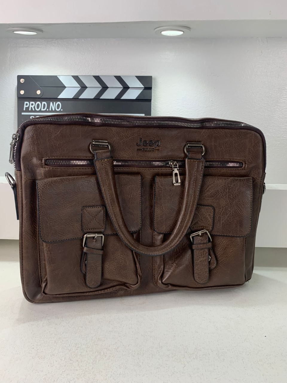 Cartable Homme en Simili Cuir Design Élégant Jeep Marron Foncé – حقيبة جلدية لون بني داكن تنزوت