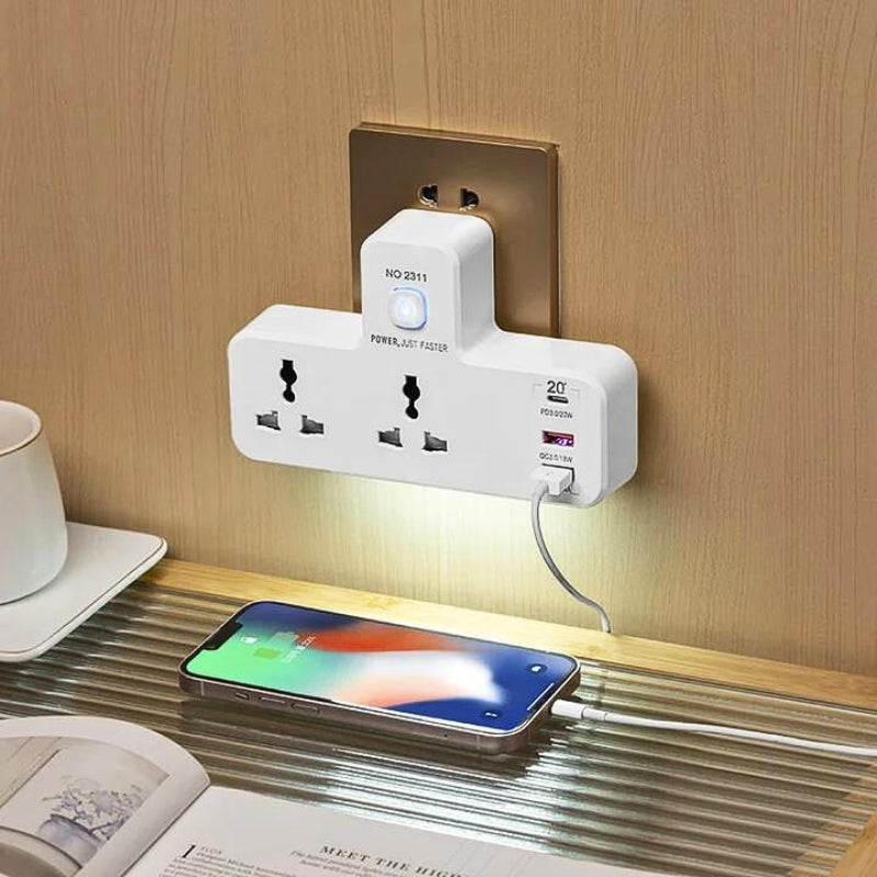 Prise de charge rapide domestique multifonctionnelle avec veilleuse QC 3.0 et système de sécurité enfants - تنزوت
