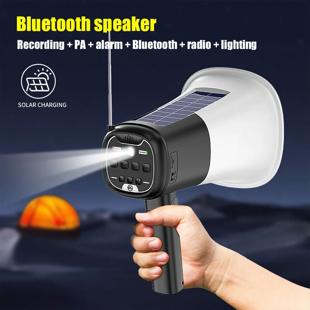 Mégaphone solaire portable pour Enregistrement en Extérieur avec Bluetooth V5.3 – مكبر صوت ومسجل بلوتوث - تنزوت