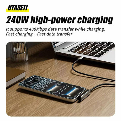Câble de charge invisible avec support intégré charge ultra rapide 240 W – كابل شحن سريع وحامل هواتف
