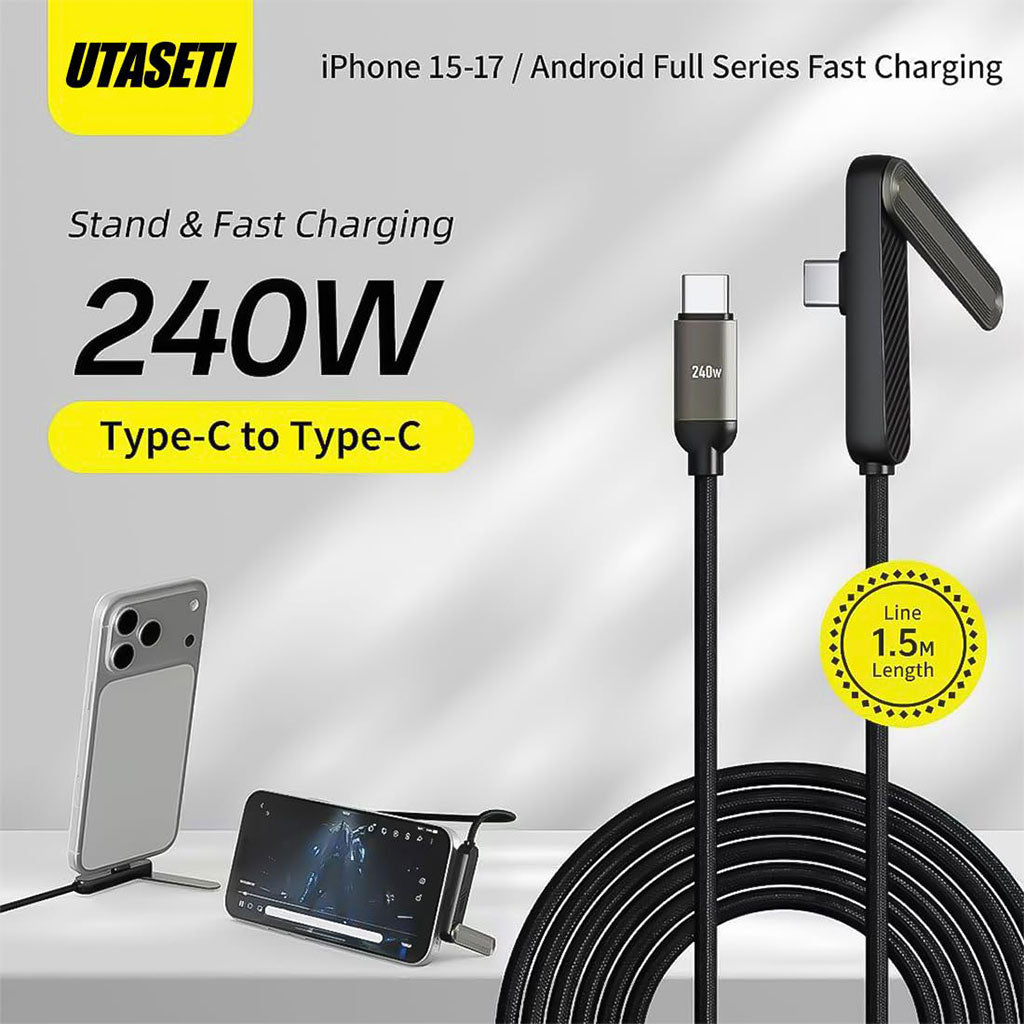 Câble de charge invisible avec support intégré charge ultra rapide 240 W – كابل شحن سريع وحامل هواتف