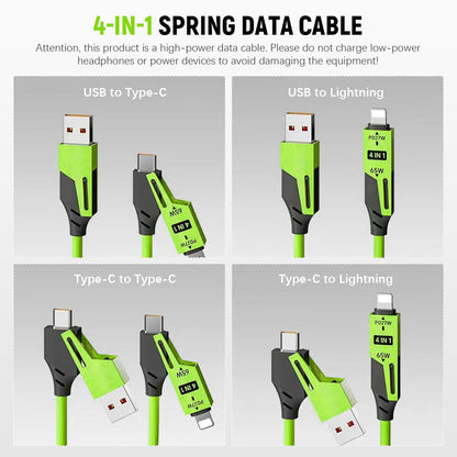 Câble USB 4en1 à Ressort Fast Charge 65 W – كابل شحن سريع تنزوت