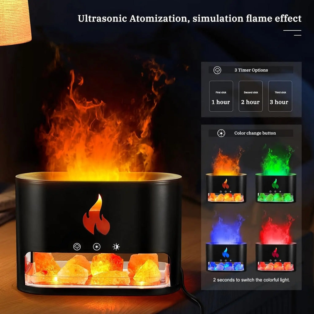 Diffuseur d'huiles essentielles flamme avec des roches de sel de cristal 250ML - موزع روائح الزيوت العطرية باللهب مع صخور الملح الكريستالي 250 مل تنزوت