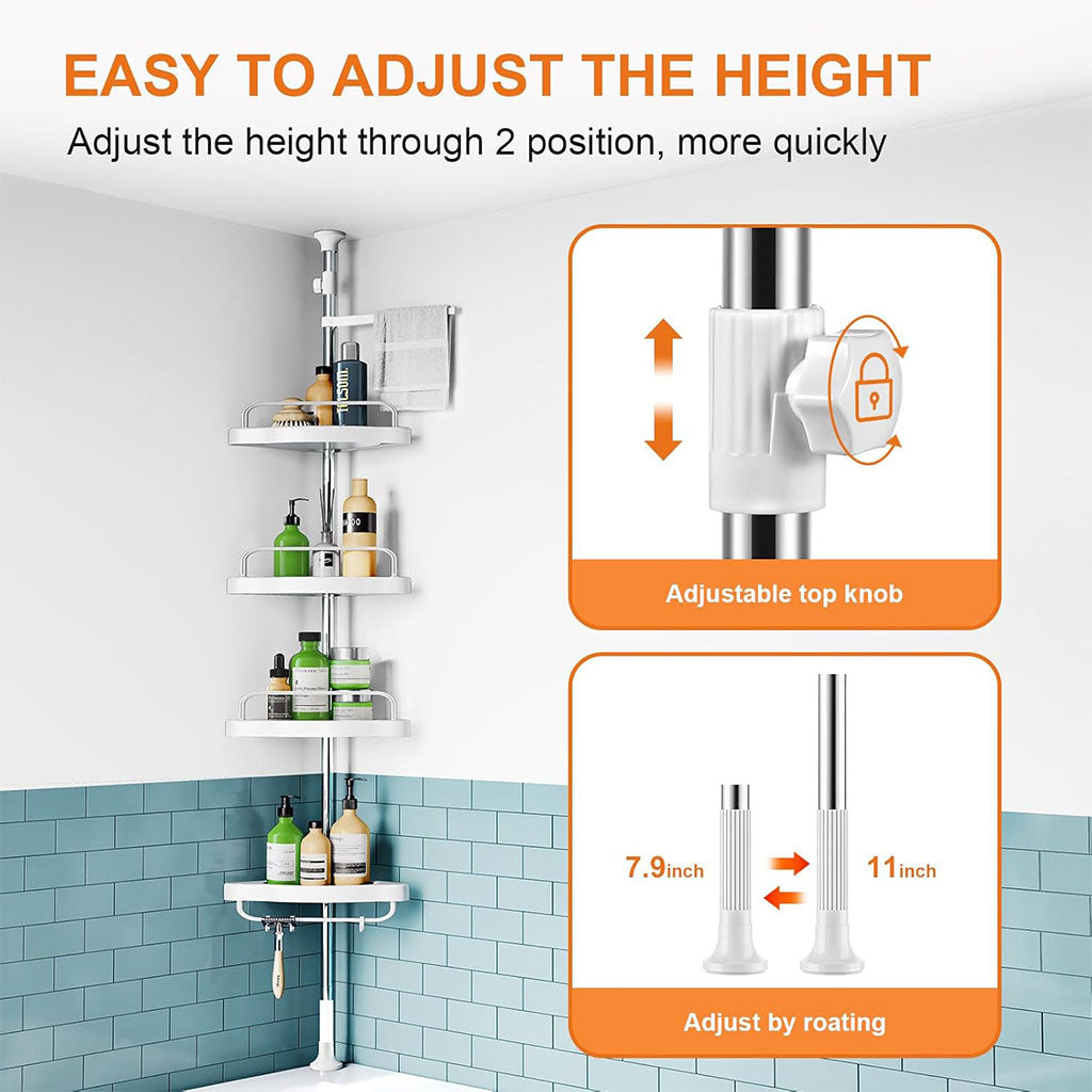 Étagère de douche d’angle à 4 niveaux réglable 260cm – رف حمام قابل للتعديل تنزوت