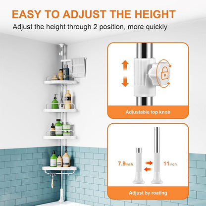 Étagère de douche d’angle à 4 niveaux réglable 260cm – رف حمام قابل للتعديل تنزوت