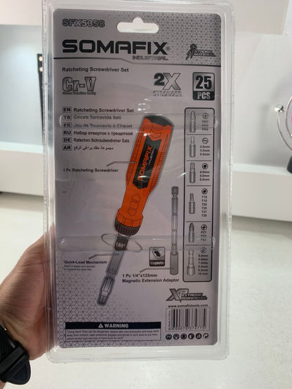 مطقم مفك براغي من 25 قطعة – Tournevis Cliquet SOMAFIX SFX5358 Coffret 25 Pièces en Acier Cr-V تنزوت