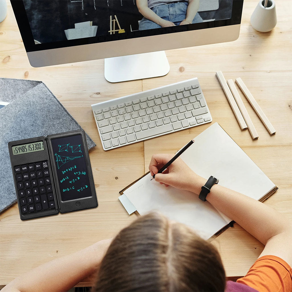 Calculatrice pliable et numérique avec tablette d’écriture LCD 6 pouces – آلة حاسبة ولوحة كتابة 2في1 تنزوت