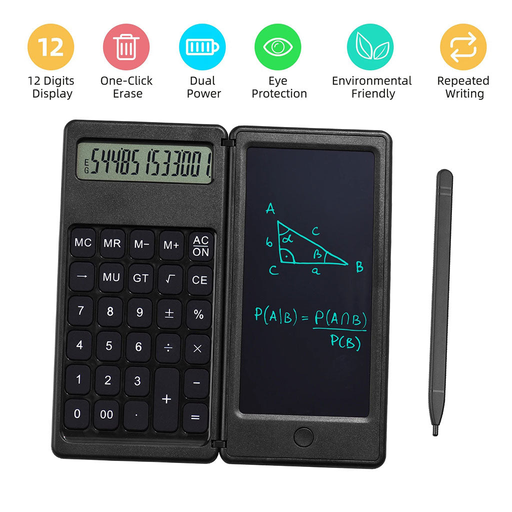Calculatrice pliable et numérique avec tablette d’écriture LCD 6 pouces – آلة حاسبة ولوحة كتابة 2في1 تنزوت