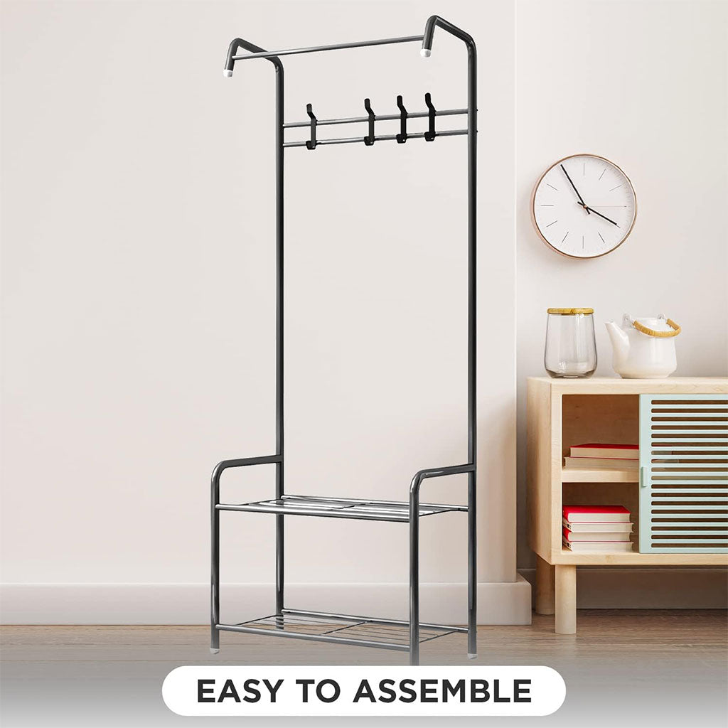 Porte Manteau et Organisateur de Chaussures en Métal avec Cintres – علاقة ملابس ومنظم أحذية 2في1 تنزوت