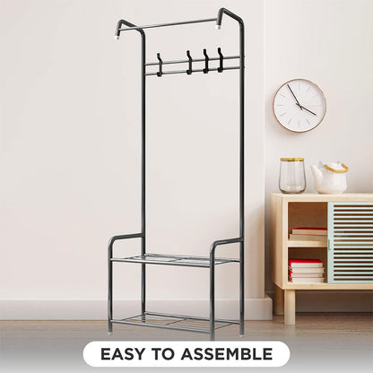 Porte Manteau et Organisateur de Chaussures en Métal avec Cintres – علاقة ملابس ومنظم أحذية 2في1 تنزوت