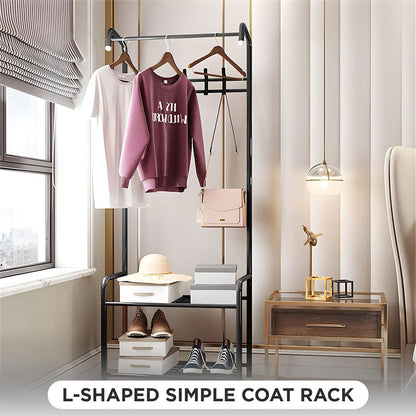 Porte Manteau et Organisateur de Chaussures en Métal avec Cintres – علاقة ملابس ومنظم أحذية 2في1 تنزوت