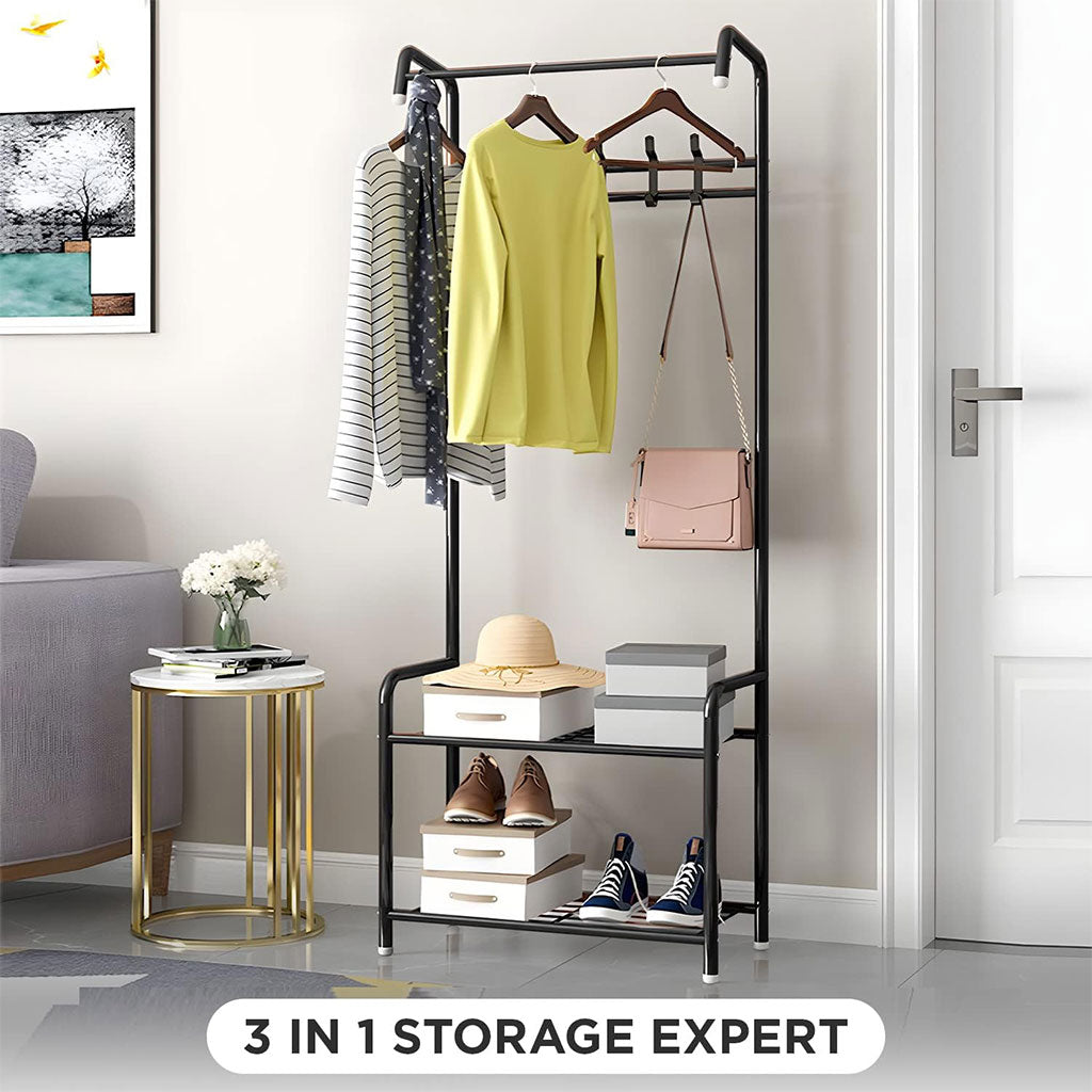 Porte Manteau et Organisateur de Chaussures en Métal avec Cintres – علاقة ملابس ومنظم أحذية 2في1 تنزوت