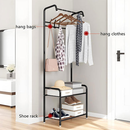 Porte Manteau et Organisateur de Chaussures en Métal avec Cintres – علاقة ملابس ومنظم أحذية 2في1 تنزوت