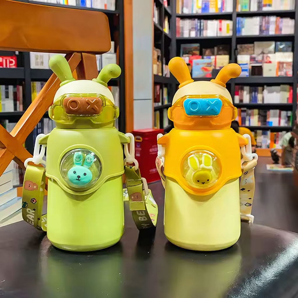 Bouteille Thermos en Acier Inoxydable 500 ml avec Paille, Motif Lapin pour Enfants تنزوت