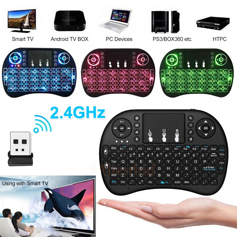 Clavier et Pad sans fil Tricolor rétroéclairé USB multimédia contrôle - تنزوت