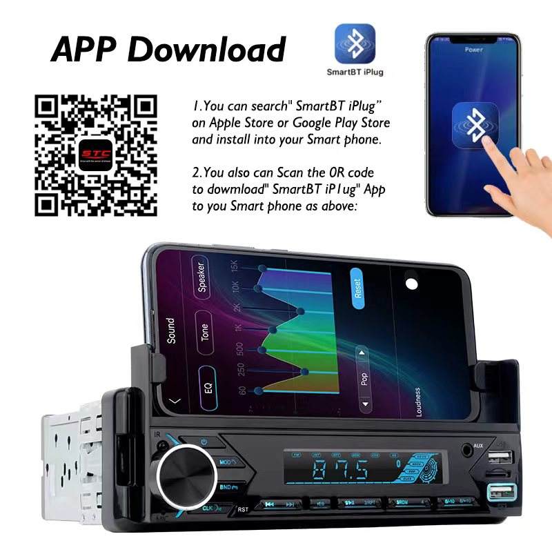 Poste radio BT In-dash 1 Din Fm Aux-in Récepteur SD USB avec support de téléphone - تنزوت