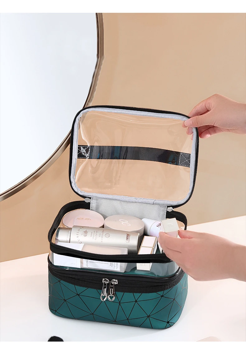Trousse de maquillage et cosmétiques double couche étanche V1 تنزوت