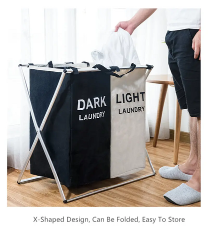 Panier à linge sale pliable avec 2 grilles pour séparer les vêtements تنزوت