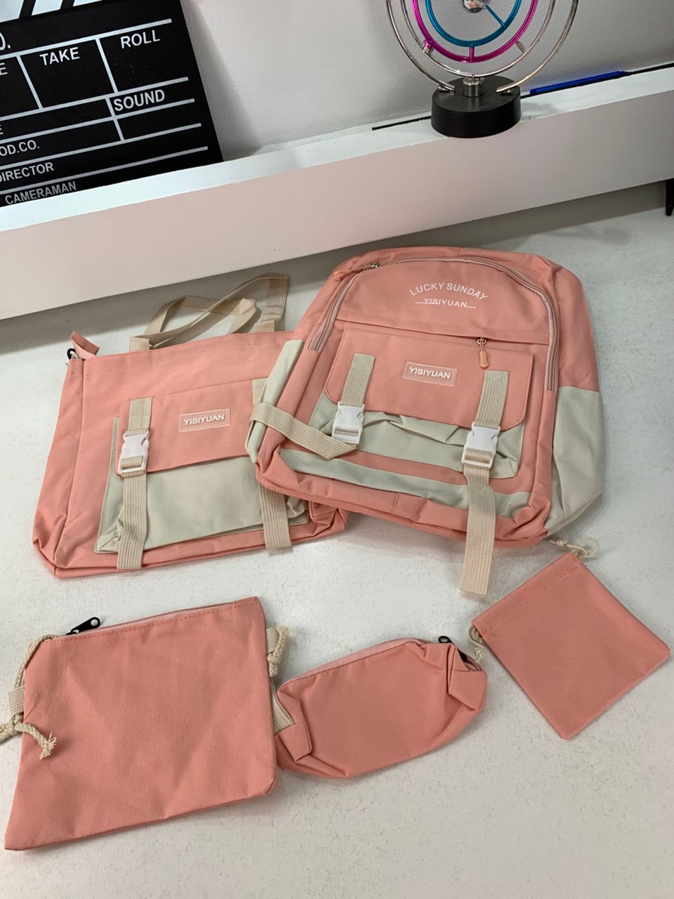 Ensemble de sacs d’école Kawai pour adolescents 5Pcs YISIYUAN Rose – محفظة 5 قطع كاواي وردي تنزوت