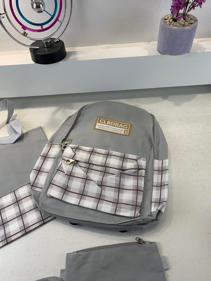 Ensemble de sacs d’école Kawai pour adolescents 4Pcs CLBD V4 Gris – محفظة 4 قطع كاواي رمادي تنزوت