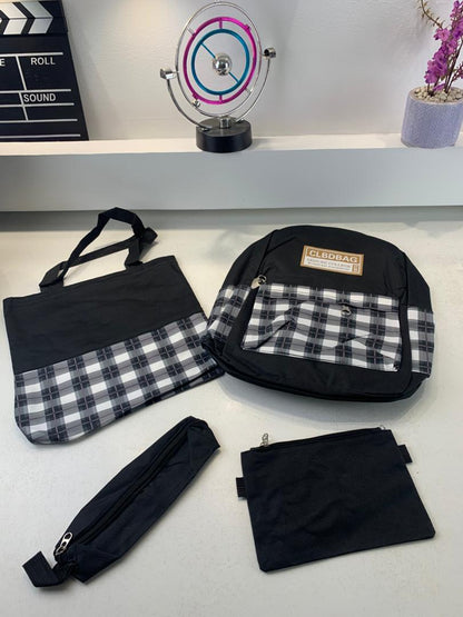 Ensemble de sacs d’école Kawai pour adolescents 4Pcs CLBD V4 Noir – محفظة 4 قطع كاواي أسود تنزوت