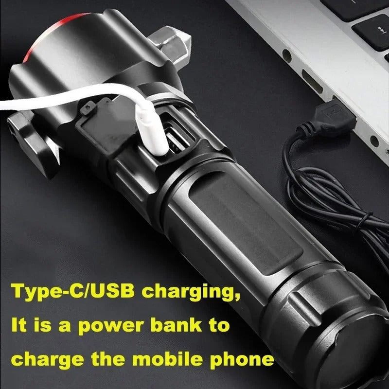 Lampe Torche Multifonctionnel LED Puissante Rechargeable par USB Avec PowerBank – طورش عالي السطوع تنزوت