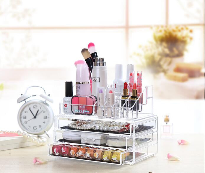 Boîte de rangement de maquillage acrylique avec 3 tiroirs تنزوت