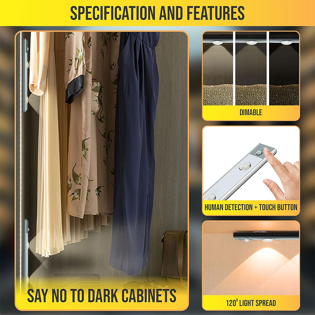 Lampe LED Rechargeable avec Détecteur De Mouvement Intérieur 3 Modes – مصباح مناطق ضيقة بعدة أوضاع تنزوت