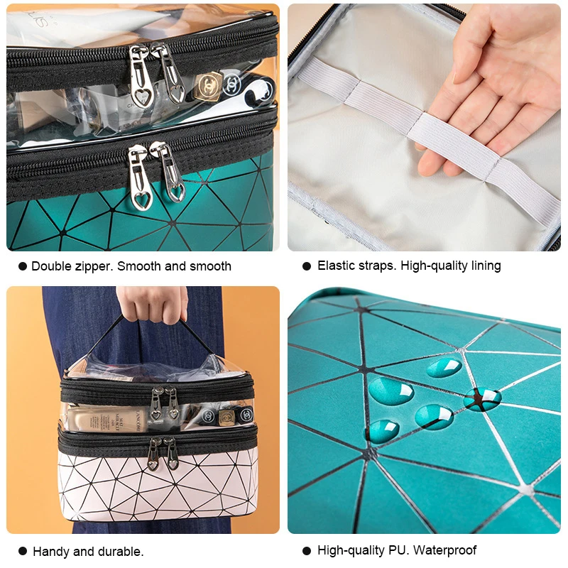 Trousse de maquillage et cosmétiques double couche étanche V1 تنزوت