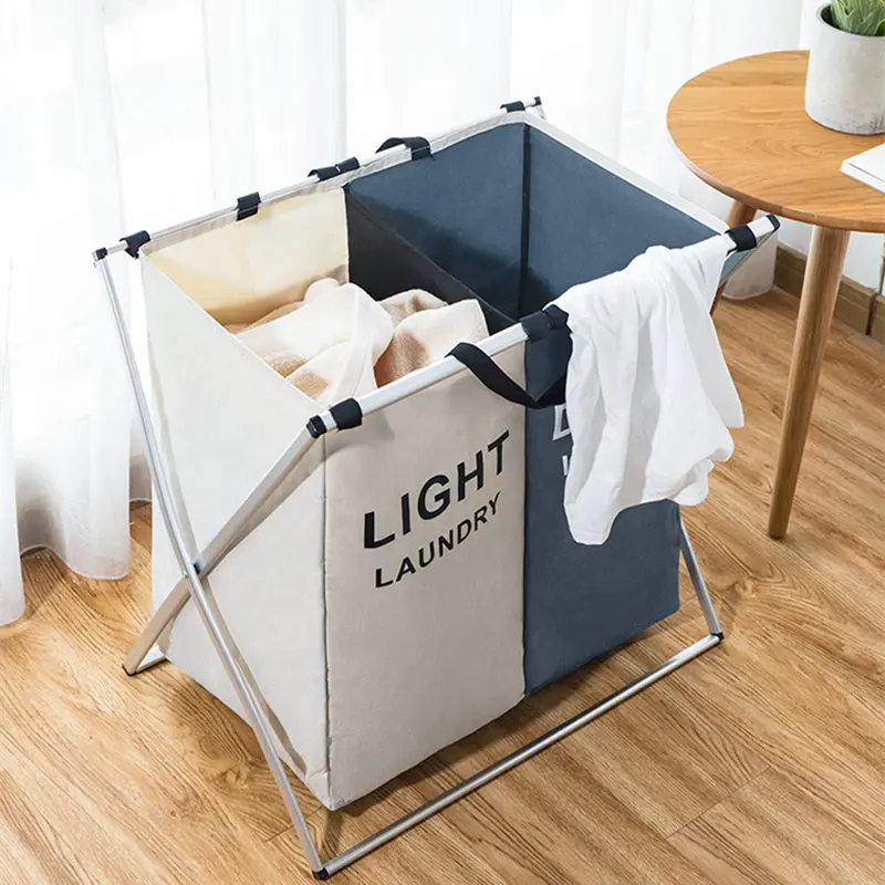 Panier à linge sale pliable avec 2 grilles pour séparer les vêtements تنزوت