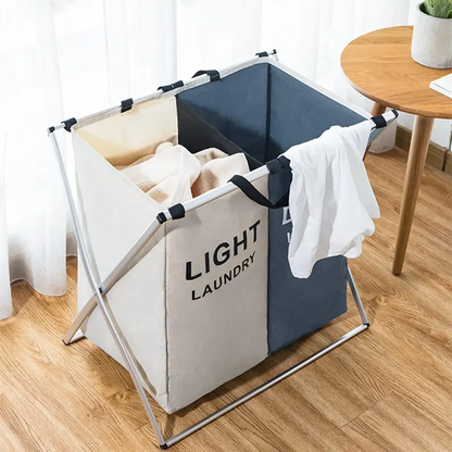Panier à linge sale pliable avec 2 grilles pour séparer les vêtements تنزوت
