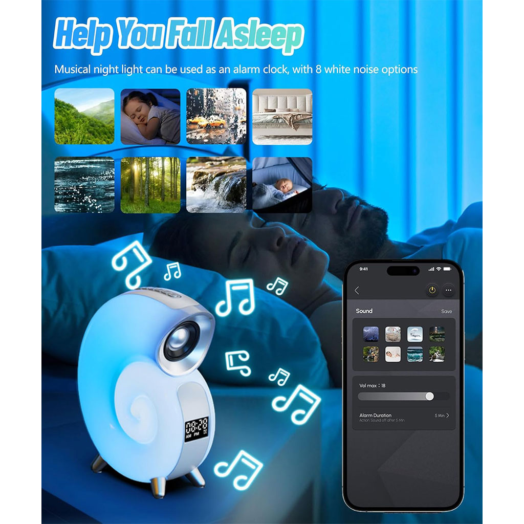 Lampe de Table avec Haut-parleur Bluetooth RGB – مكبر صوت ومنبه على شكل محارة تنزوت