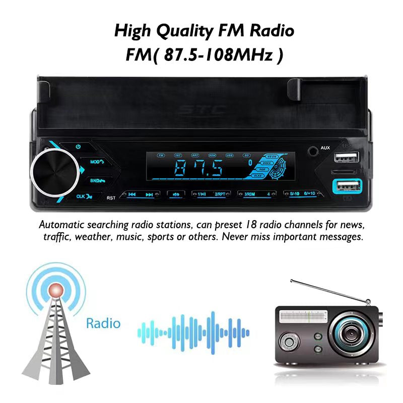 Poste radio BT In-dash 1 Din Fm Aux-in Récepteur SD USB avec support de téléphone - تنزوت
