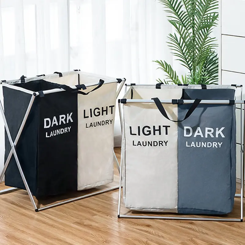 Panier à linge sale pliable avec 2 grilles pour séparer les vêtements تنزوت