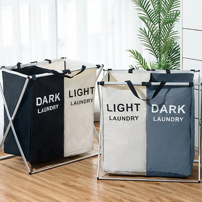 Panier à linge sale pliable avec 2 grilles pour séparer les vêtements تنزوت