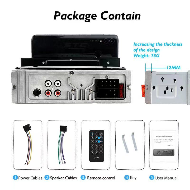 Poste radio BT In-dash 1 Din Fm Aux-in Récepteur SD USB avec support de téléphone - تنزوت