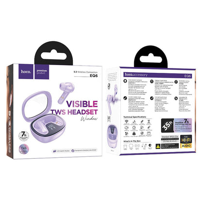 Écouteurs sans fil Bluetooth 5.3 HOCO EQ6 Purple – سماعات لاسلكية أصلية تنزوت
