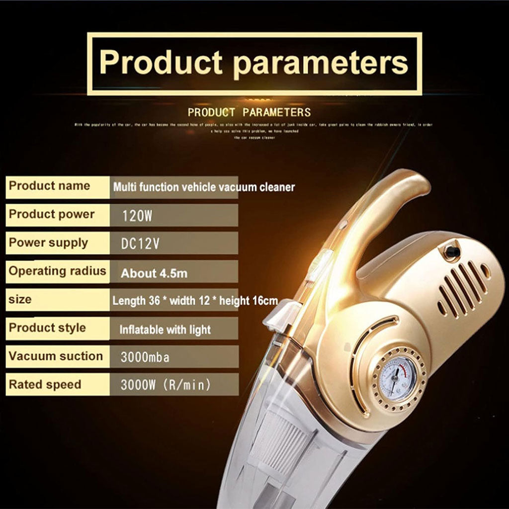 Aspirateur Portable 4 en 1 pour Voiture avec Gonfleur de Pneu Numérique – مكنسة كهربائية وجهاز نفخ العجلات - تنزوت