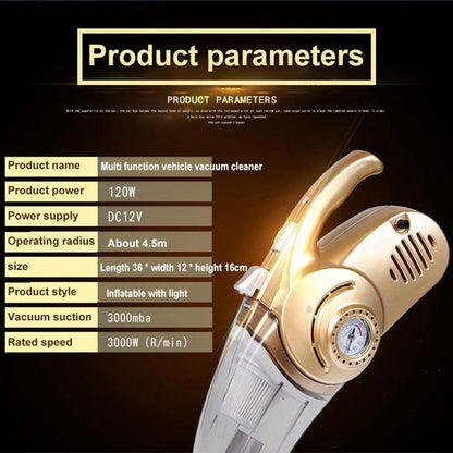 Aspirateur Portable 4 en 1 pour Voiture avec Gonfleur de Pneu Numérique – مكنسة كهربائية وجهاز نفخ العجلات - تنزوت