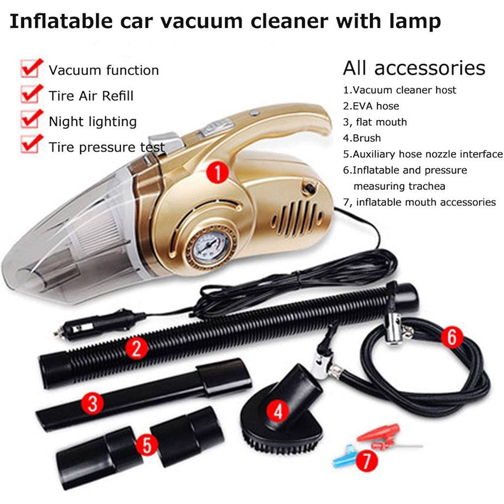Aspirateur Portable 4 en 1 pour Voiture avec Gonfleur de Pneu Numérique – مكنسة كهربائية وجهاز نفخ العجلات - تنزوت