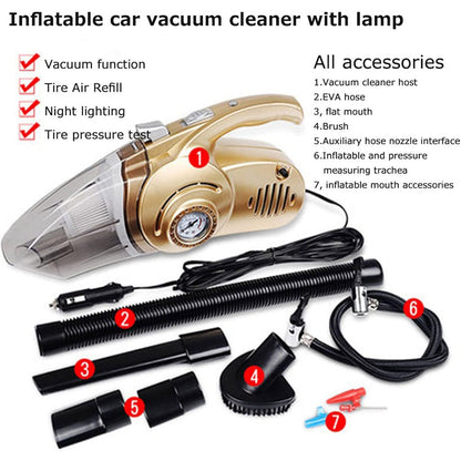 Aspirateur Portable 4 en 1 pour Voiture avec Gonfleur de Pneu Numérique – مكنسة كهربائية وجهاز نفخ العجلات - تنزوت