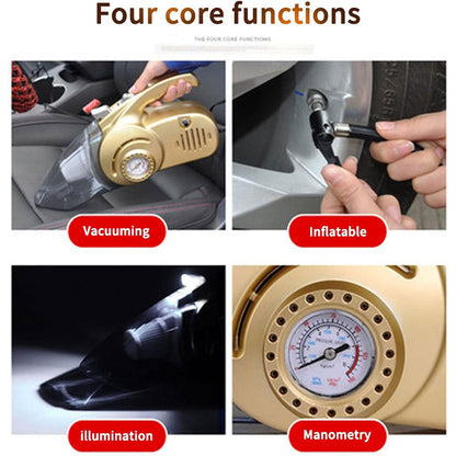 Aspirateur Portable 4 en 1 pour Voiture avec Gonfleur de Pneu Numérique – مكنسة كهربائية وجهاز نفخ العجلات - تنزوت
